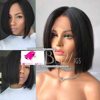 Natural Black Short Bob Human Hair Glueless Lace Front Wig by Smart Wigs Adelaide